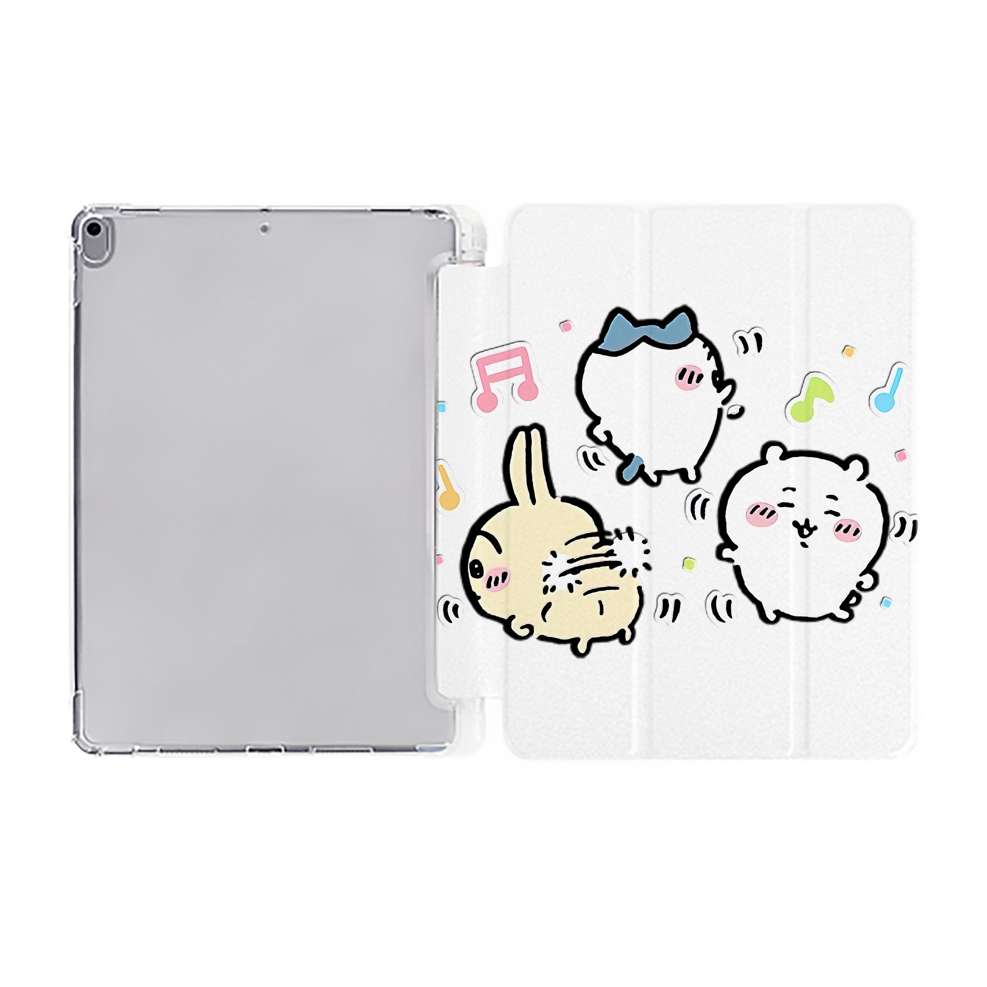（画像用） ちいかわ うさぎ Chii-kawa usagi IPad ケース ペン収納付き 三つ折りスタンド PUレザー×シリコン 対応機種9.5/10.5/10.9インチ